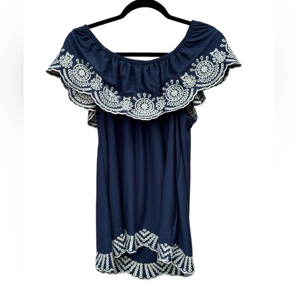 Fever Navy Blue Off Shoulder Blouse size Medium - Picture 3 of 8